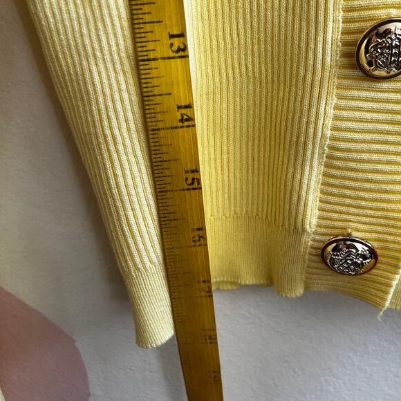 Yellow Ribbed Cardigan Gold Buttons Women’s Small Vintage Inspired Preppy Knit - Picture 3 of 4